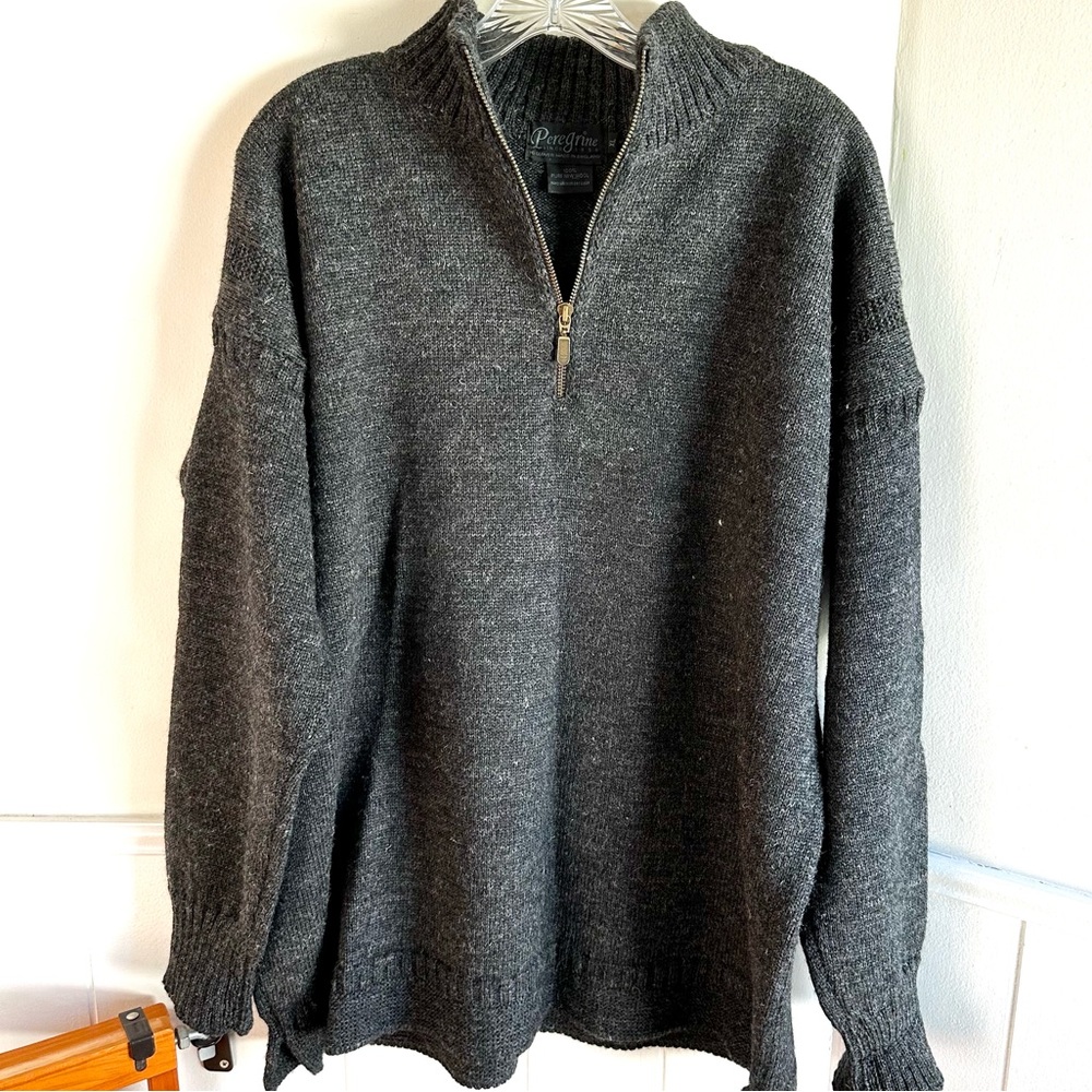 Peregrine Men’s 1/4 Zip Gray 100% Wool Pullover Sweater Made In England Size XL